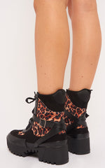 Black Leopard Military Buckle Boots - Jacara-Boots