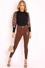 Black Leopard Polka Puff Sleeve Top - Fronia-Tops