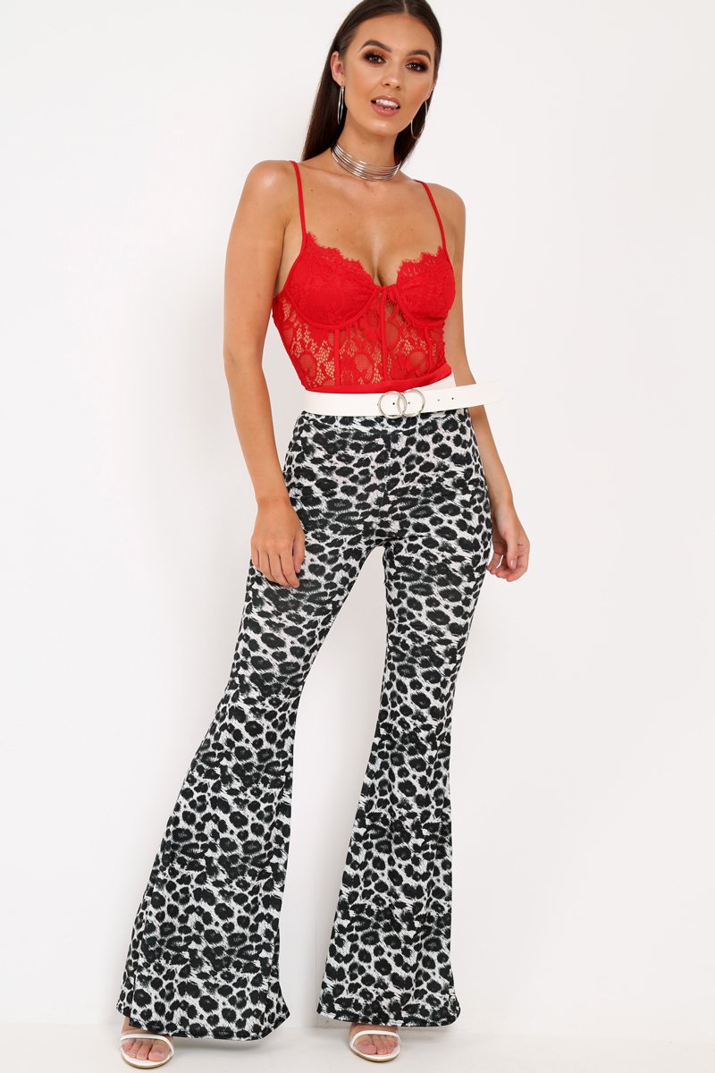 Black Leopard Print Flare Trousers - Brena-Trousers
