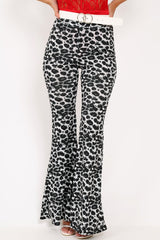 Black Leopard Print Flare Trousers - Brena-Trousers