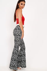 Black Leopard Print Flare Trousers - Brena-Trousers