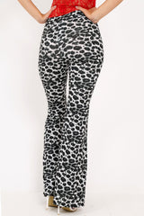 Black Leopard Print Flare Trousers - Brena-Trousers