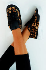 Black Leopard Print Lace Up Sole Detail Trainers - Talitha-Trainers