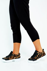 Black Leopard Print Lace Up Sole Detail Trainers - Talitha-Trainers