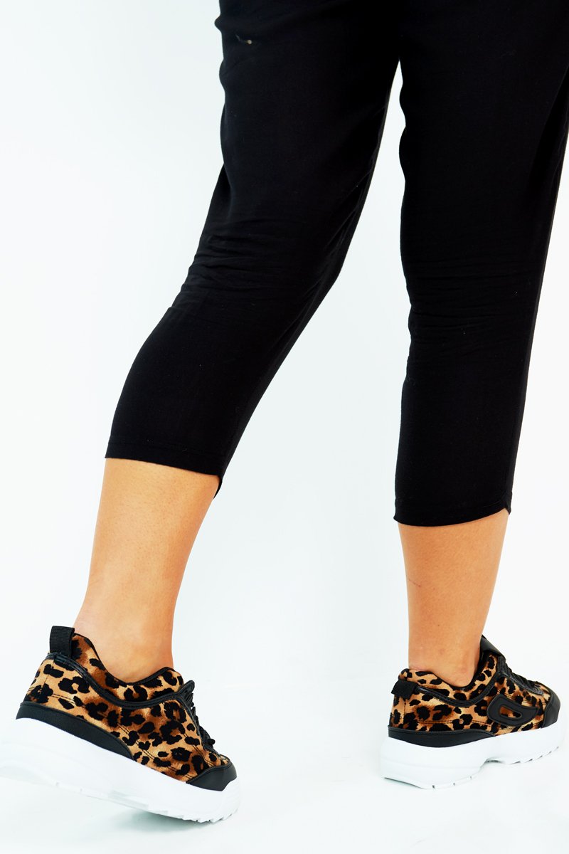 Black Leopard Print Lace Up Sole Detail Trainers - Talitha-Trainers