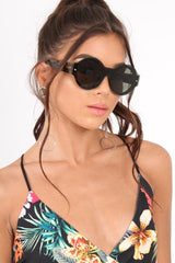 Black Leopard Print Round Frame Sunglasses - Mithra-Sunglasses