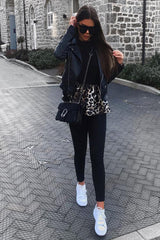 Black Leopard Print Satin Ruffle Hem T-Shirt - Mailyn-Tops