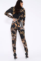 Black Leopard Print V-Plunge Jumpsuit - Talise-Jumpsuits