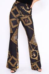 Black Leopard Scarf Print Wide Leg Trousers - Nolia-Trousers