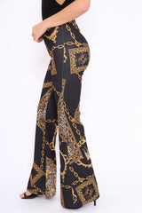 Black Leopard Scarf Print Wide Leg Trousers - Nolia-Trousers