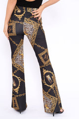 Black Leopard Scarf Print Wide Leg Trousers - Nolia-Trousers