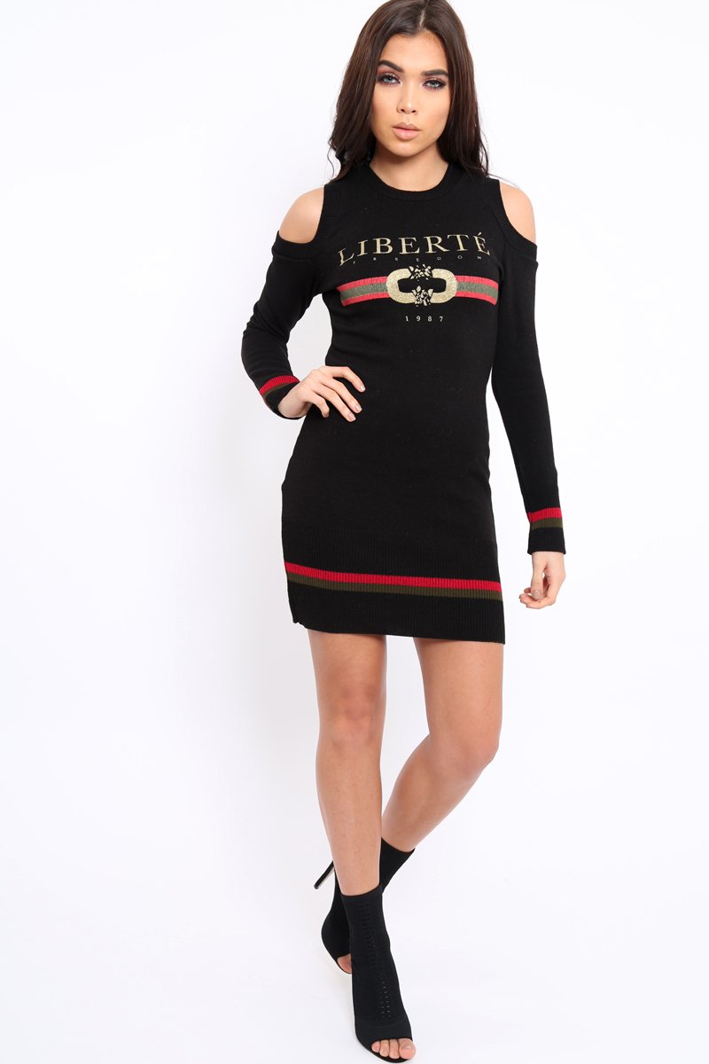 Black Liberte Slogan Jumper Dress - Lizeth-Dresses