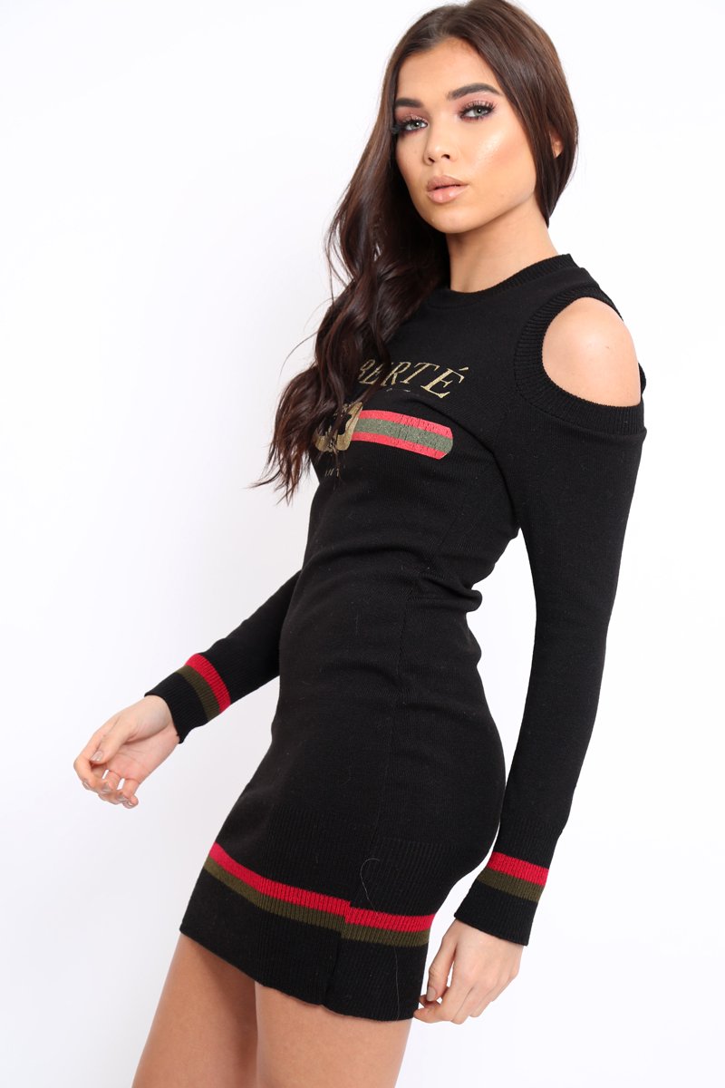 Black Liberte Slogan Jumper Dress - Lizeth-Dresses