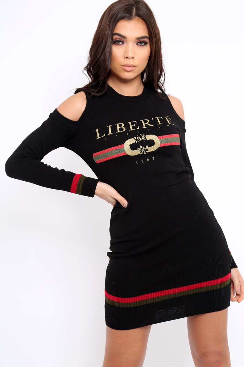 Black Liberte Slogan Jumper Dress - Lizeth-Dresses