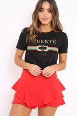 Black Liberte Slogan T-shirt - Eleanor-Tops