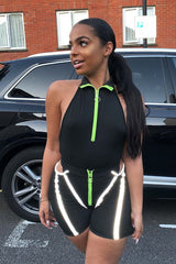 Black Lime Ring Zip Cycling Short Bodysuit Co-ord - Issi-Co-ords