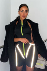 Black Lime Ring Zip Cycling Short Bodysuit Co-ord - Issi-Co-ords