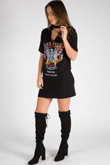 Black Live Fast Choker Neck T-shirt Dress - Chloe-Dresses
