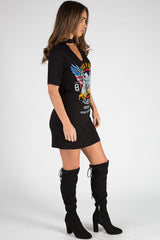 Black Live Fast Choker Neck T-shirt Dress - Chloe-Dresses