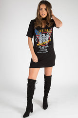 Black Live Fast Choker Neck T-shirt Dress - Chloe-Dresses