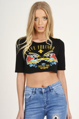 Black Live Forever Slogan Crop Top - Robyn-Crop Tops