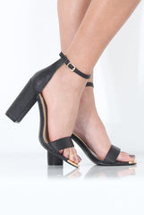 Black Lizard Open Toe Block Heels - Billie-Heels