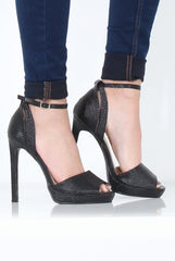 Black Lizard Peep Toe High Heels - Mya-Heels