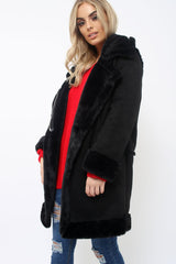 Black Long Faux Shearling Coat - Chai-Coats