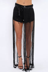 Black Long Length Tassel Skirt - Delina-Skirts