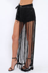 Black Long Length Tassel Skirt - Delina-Skirts