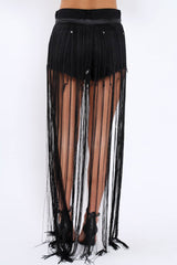Black Long Length Tassel Skirt - Delina-Skirts