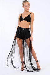 Black Long Length Tassel Skirt - Delina-Skirts