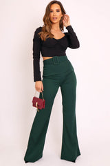 Black Long Sleeve Button Front Milkmaid Crop Top - Gillie-Crop Tops