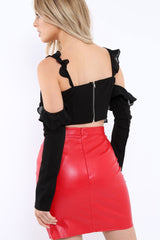 Black Long Sleeved Cold Shoulder Crop Top - Felicie-Tops