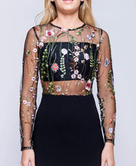 Black Long Sleeved Embroidered Dress - Viola-Dresses