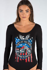 Black Long Sleeved Graphic Print Bodysuit - Sofia-Bodysuits