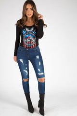 Black Long Sleeved Graphic Print Bodysuit - Sofia-Bodysuits