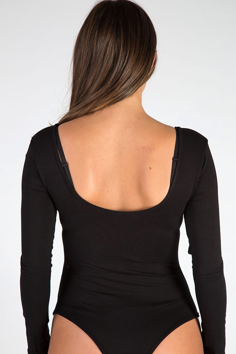 Black Long Sleeved Graphic Print Bodysuit - Sofia-Bodysuits