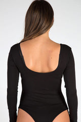 Black Long Sleeved Graphic Print Bodysuit - Sofia-Bodysuits