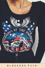 Black Long Sleeved Graphic Print Bodysuit - Sofia-Bodysuits