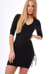 Black Long Sleeved Side Lace Up Detail Bodycon Dress - Kella-Dresses
