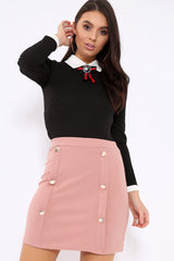 Black Long Sleeved Striped Bow Bodysuit - Lashay-Bodysuits