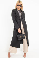 Black Longline Tailored Belted Coat - Joelle-Coats