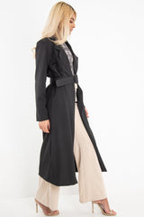 Black Longline Tailored Belted Coat - Joelle-Coats