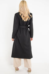 Black Longline Tailored Belted Coat - Joelle-Coats