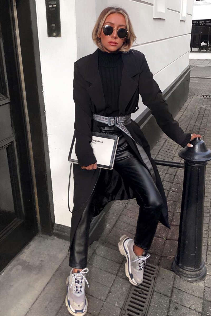 Black Longline Tailored Belted Coat - Joelle-Coats