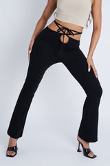 Black Loop Tie Waist Flare Trousers - Audry-Trousers