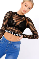 Black Love Fishnet Mesh Crop Top - Dolli-Crop Tops