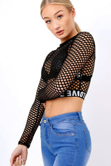 Black Love Fishnet Mesh Crop Top - Dolli-Crop Tops