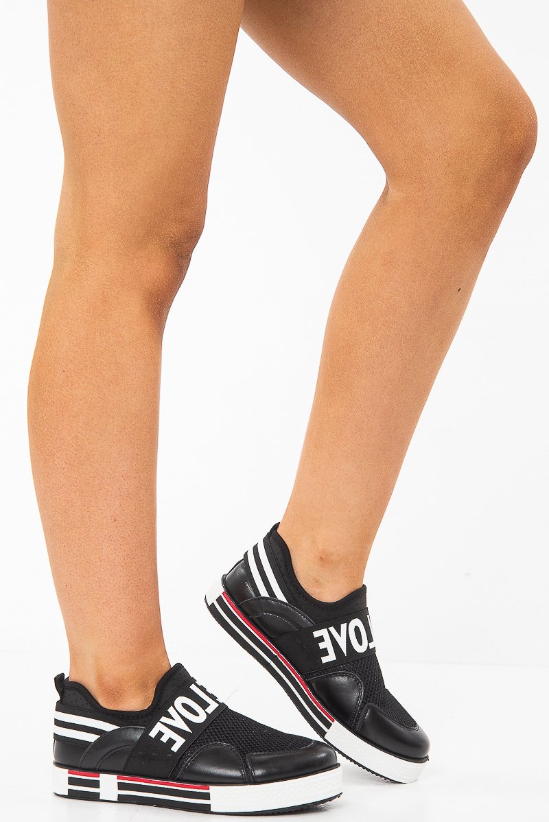Black Love Slogan Slip On Trainer - Tamra-Trainers